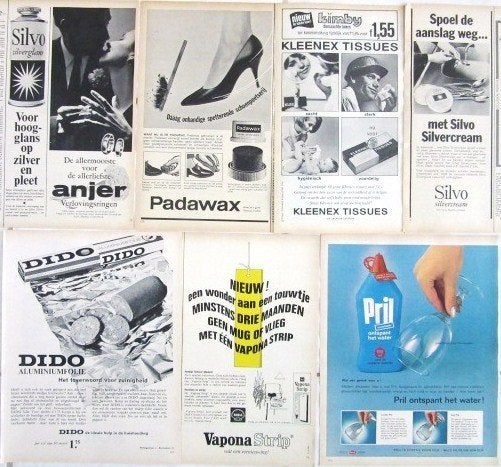Advertenties reclames uit 1966 - Schoonmaakartikelen, Ophalen of Verzenden, Gebruikt, Overige typen