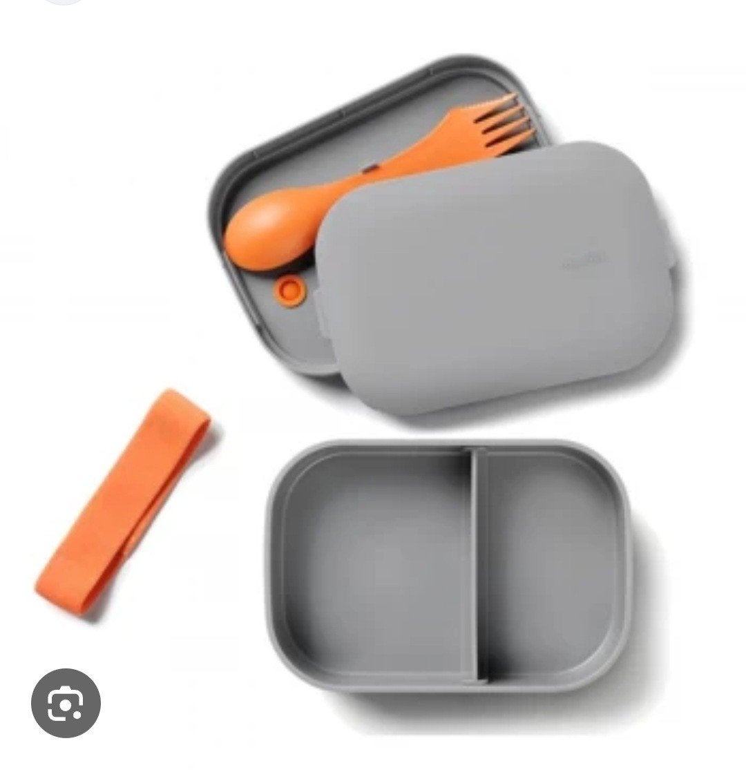 ROYAL VKB LUNCHBOX MET BESTEK - GRIJS/ORANJE - NIEUW, Kunststof, Nieuw, Ophalen of Verzenden, Broodtrommel