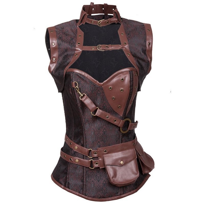 Bruin korset met tasje victoriaanse steampunk gothic bustier, Verzenden, Bruin, Body of Korset