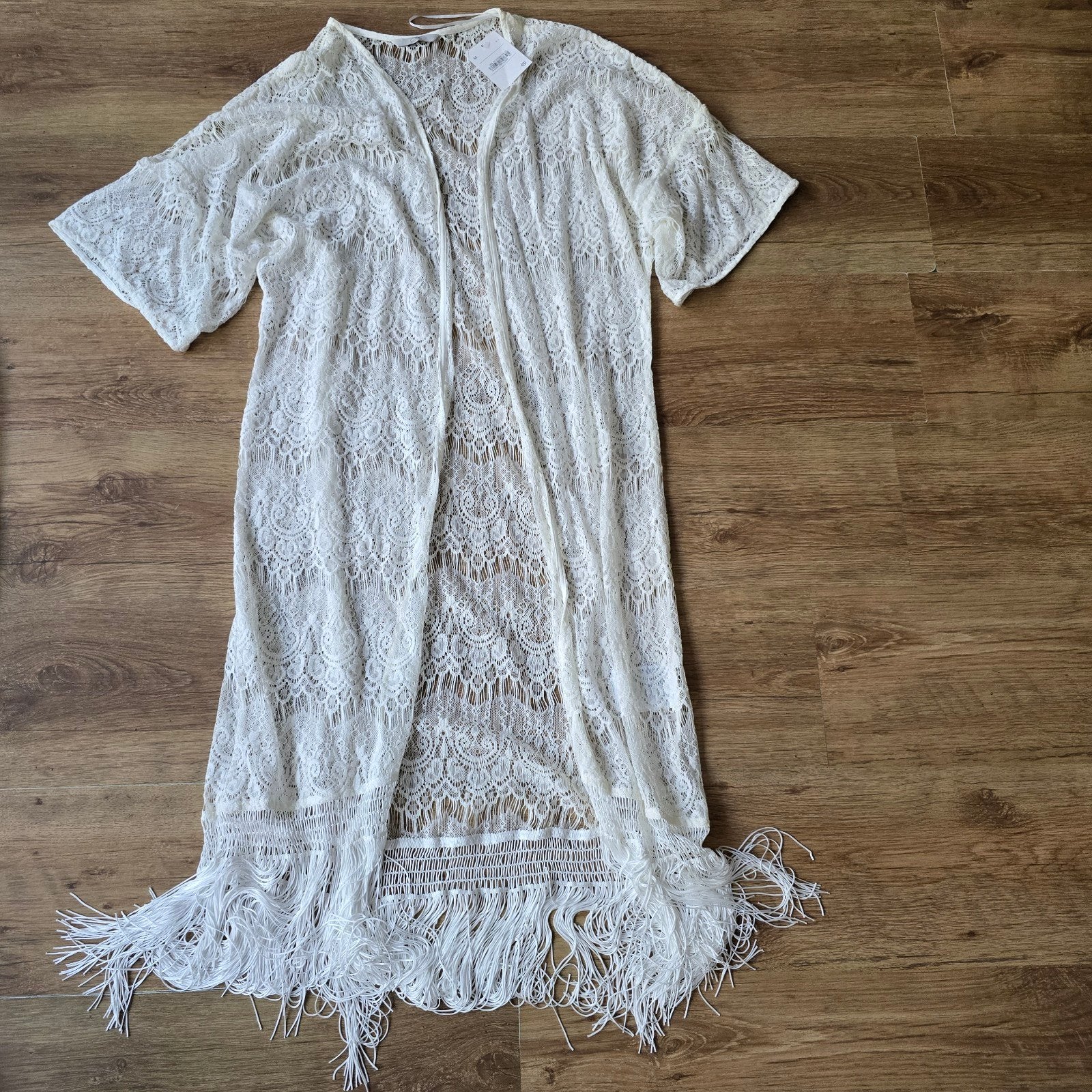 Boho Kaftan  Pareo's met franjes maat M kan universele, Maat 38/40 (M), Wit, Nieuw, Ophalen of Verzenden