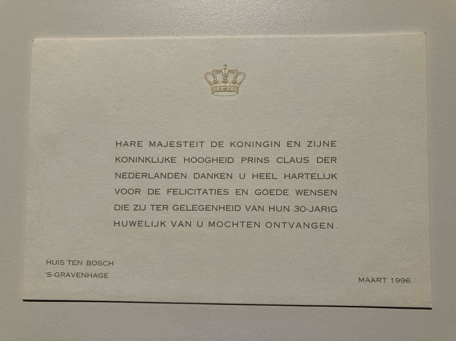 Beatrix en Claus , 30 jaar getrouwd 1996, Verzamelen, Ophalen of Verzenden, Zo goed als nieuw