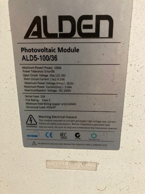 Alden zonne paneel Photovoltaic module ALD5-100/36, Caravans en Kamperen, Camper-accessoires, Ophalen, Gebruikt