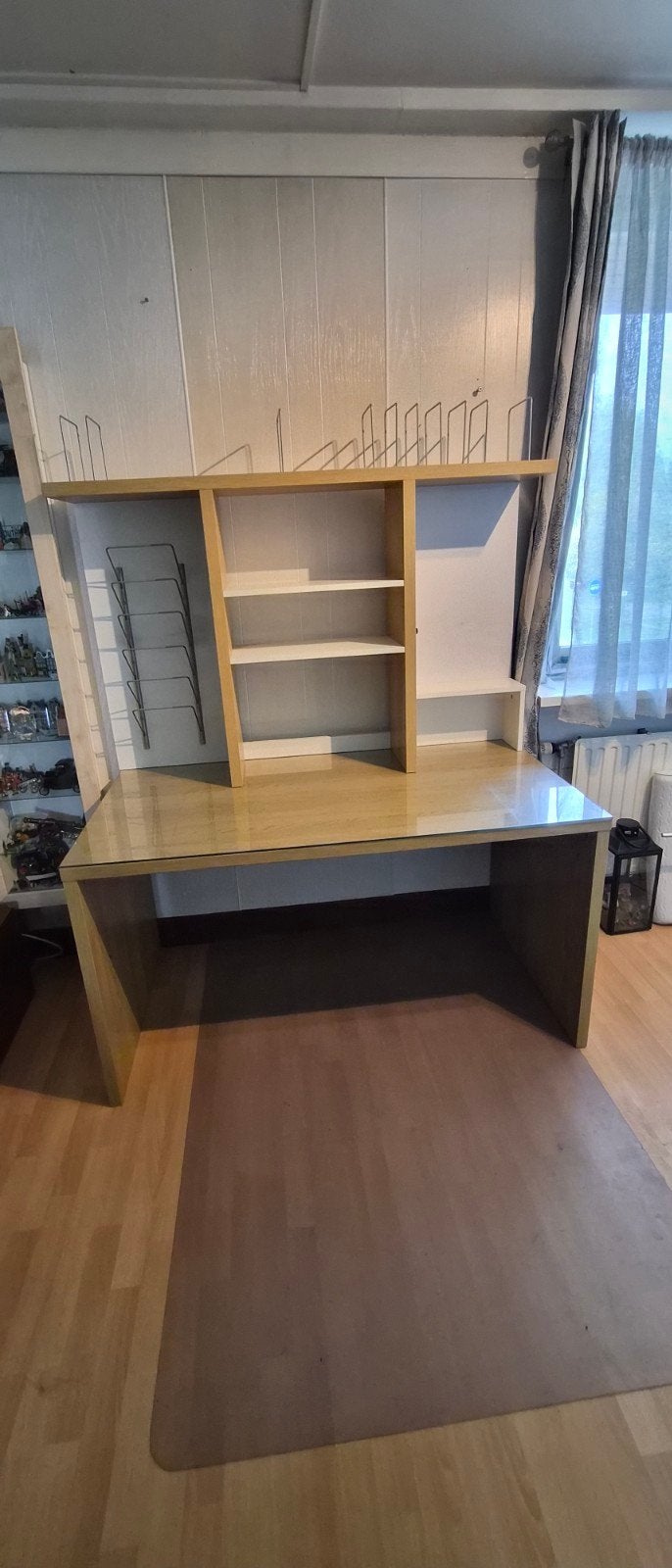 Bureau met opbouw, glasplaat en veel opbergruimte, Ophalen, Gebruikt, Hout, Opbergruimte
