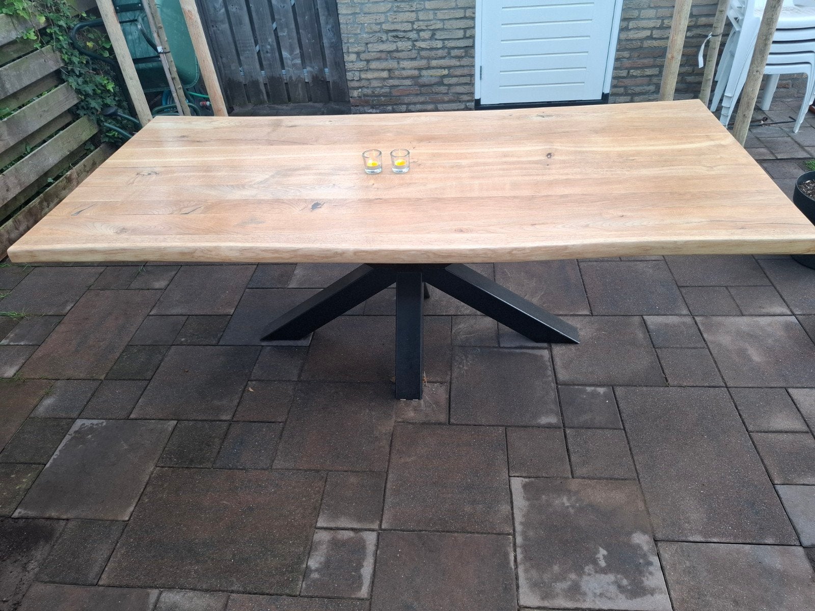 mooie massief eiken eettafel, Ophalen, 100 tot 150 cm, Eikenhout, 200 cm of meer