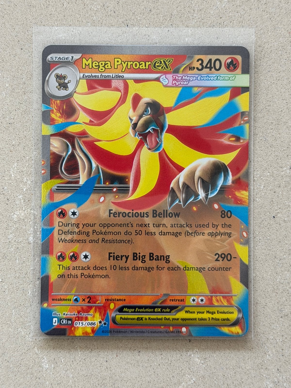Mega Pyroar ex 015 Chaos Rising - Onbespeeld Pokémon Kaart, Ophalen of Verzenden, Nieuw, Losse kaart, Foil