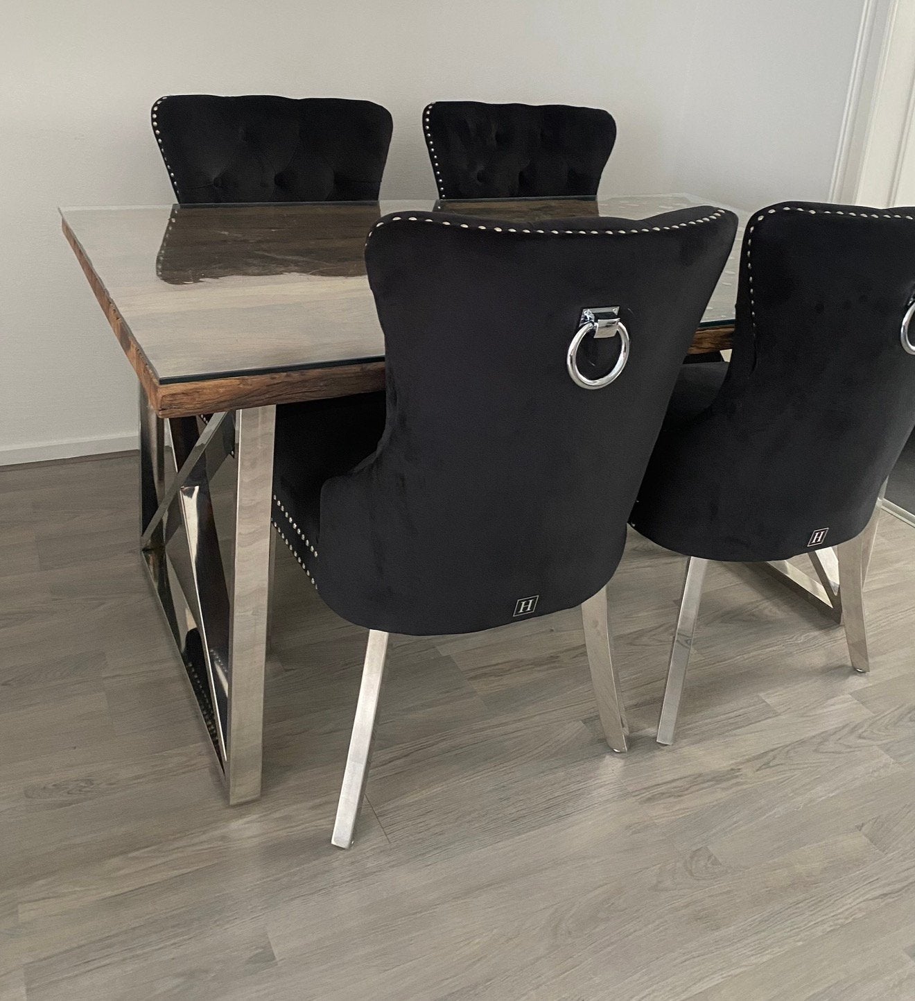 Eettafel met glazen plaat, Ophalen, Zo goed als nieuw, Rechthoekig, 50 tot 100 cm