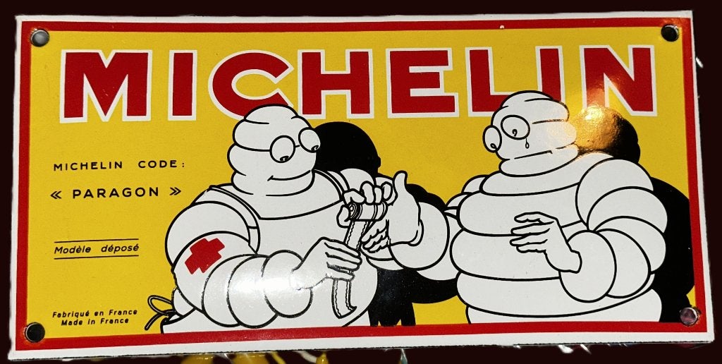 Prachtige Michelin Paragon Emaille Bordje - 20x10 cm zwaar, Verzamelen, Ophalen, Zo goed als nieuw, Reclamebord