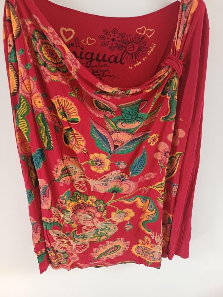 Desigual Rode Top met Bloemenprint en Lange Mouwen maat M, Maat 38/40 (M), Ophalen of Verzenden, Zo goed als nieuw, Lange mouw