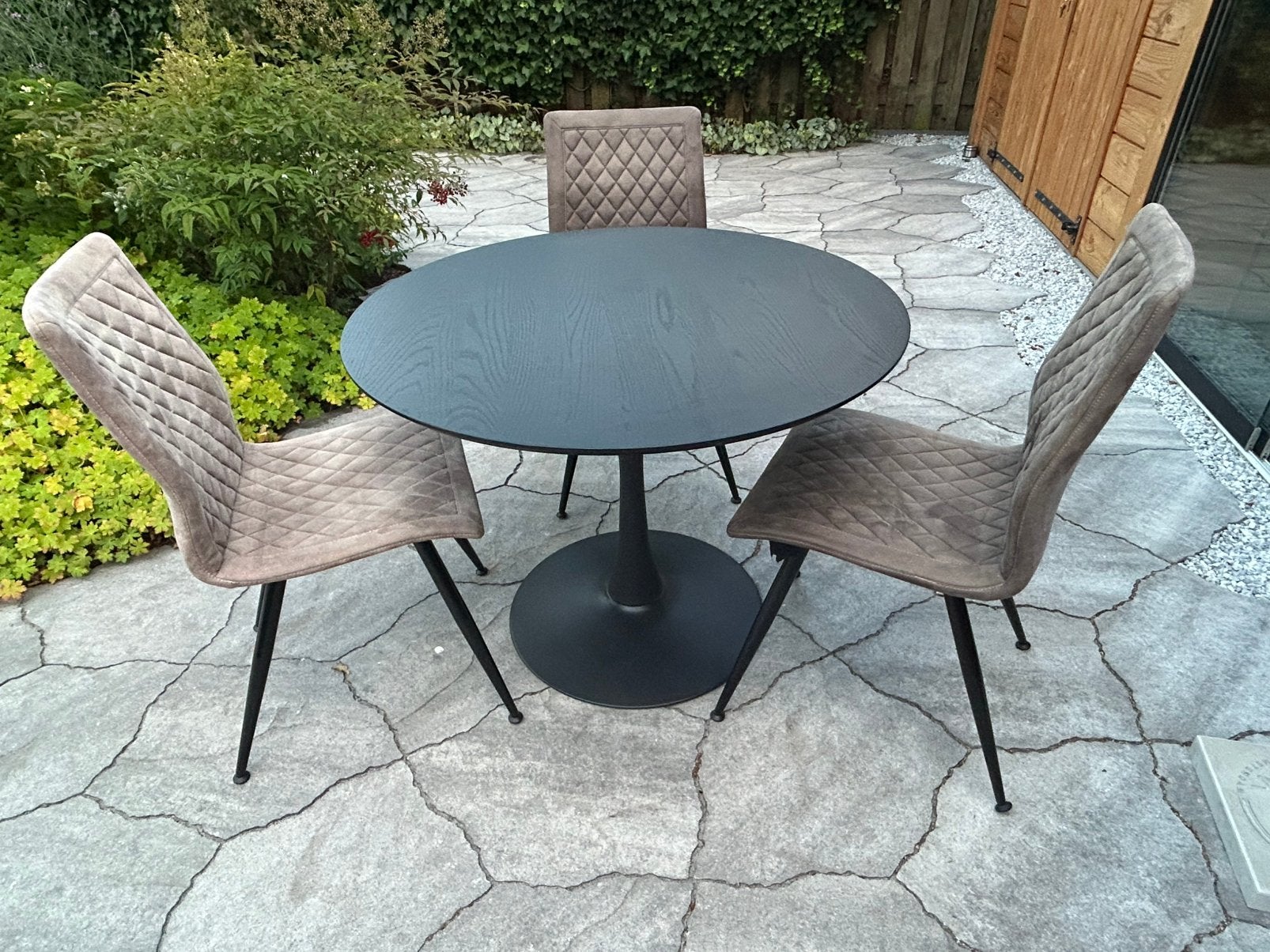 Ronde eettafel met 3 stoelen, Ophalen, Gebruikt, 100 tot 150 cm, Rond