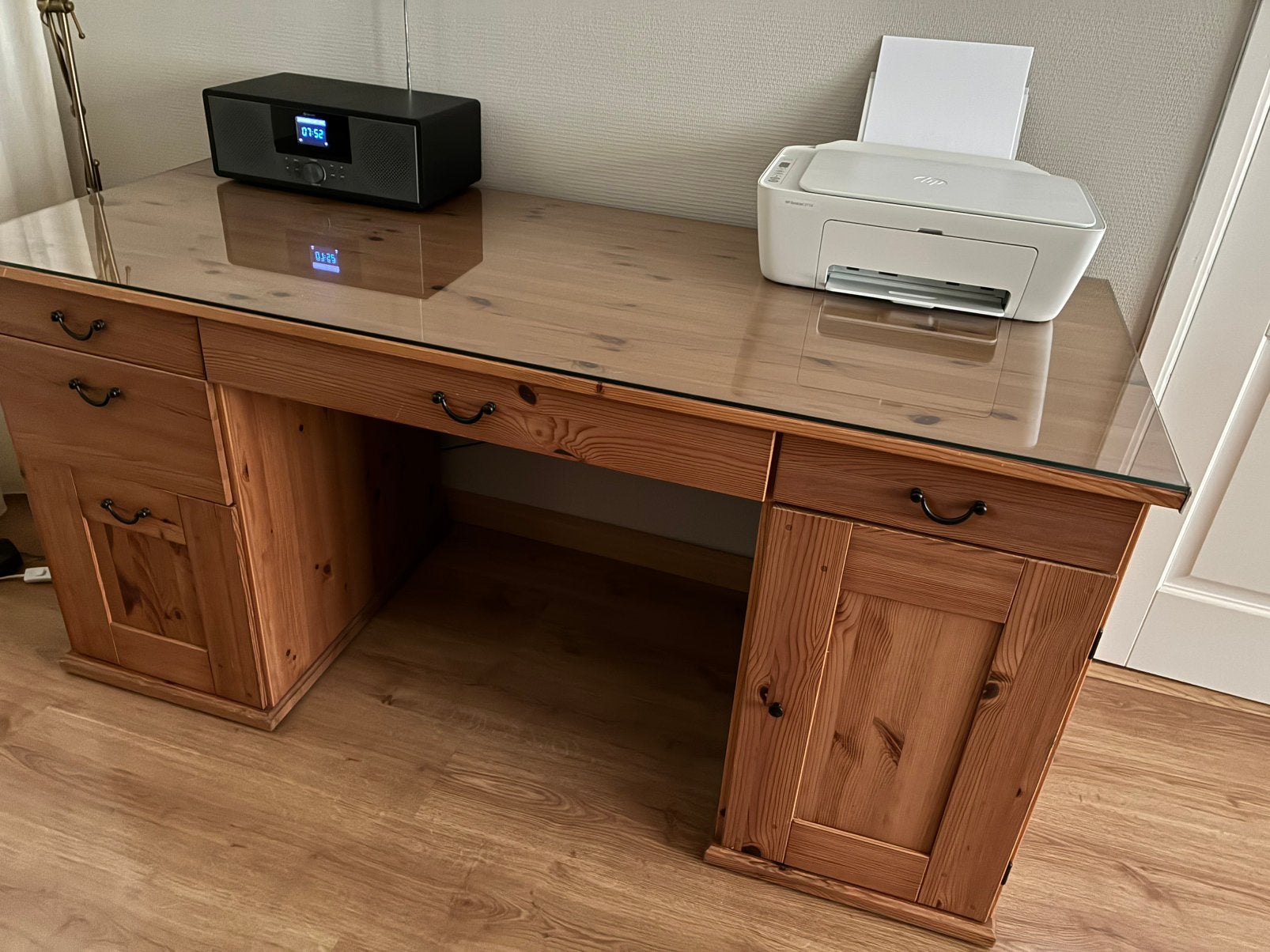 Grenen bureau, Ophalen, Met lades, 150 cm, Hout