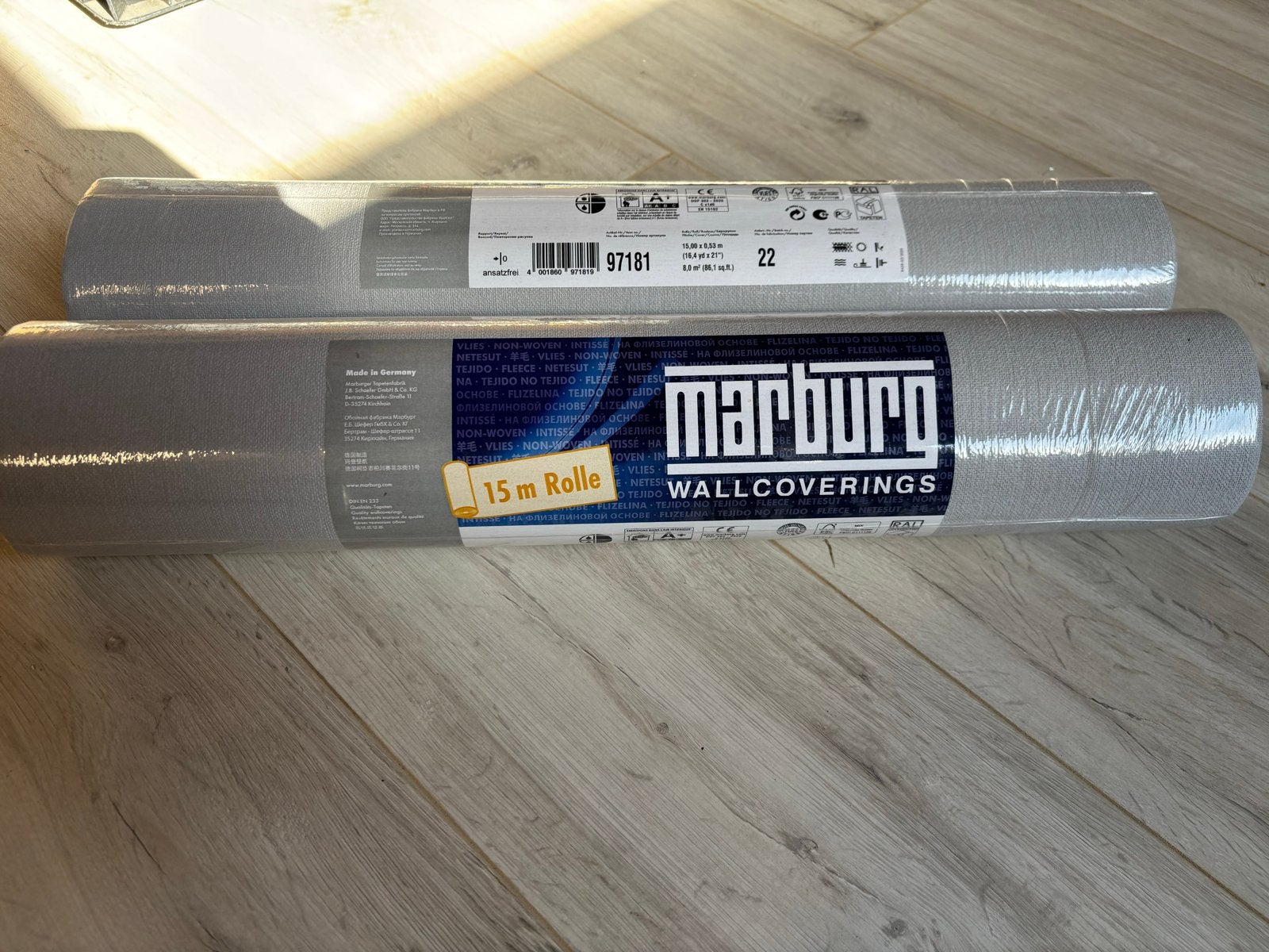 Marburg Vliesbehang Grijs - 2 rollen (15m per rol), Ophalen, Effen, Modern, 25 tot 50 m²