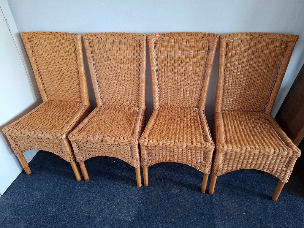 Rotan eetkamerstoelen (4 stuks), Ophalen, Gebruikt, Bruin, Riet of Rotan
