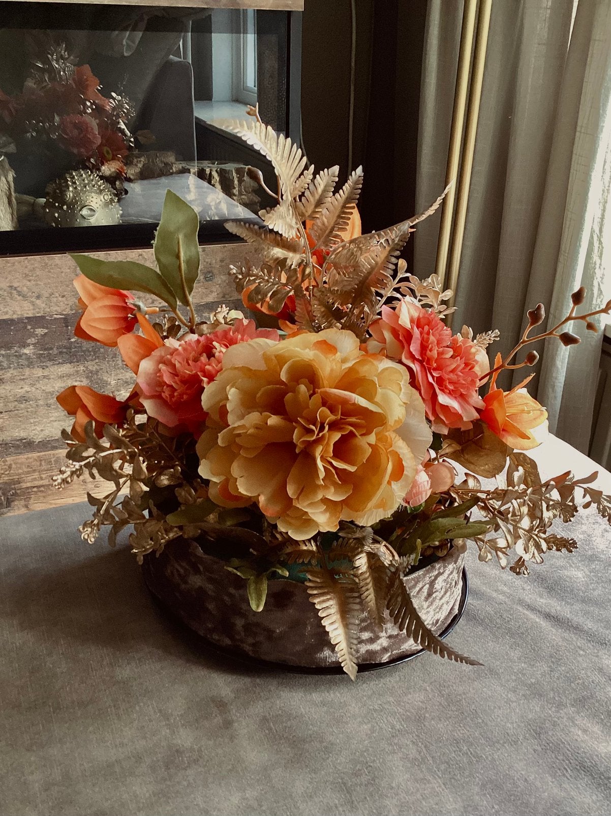 Decoratie taartje zijden bloemen Fairy forest, Ophalen of Verzenden, Nieuw, Bloemstuk, Oranje