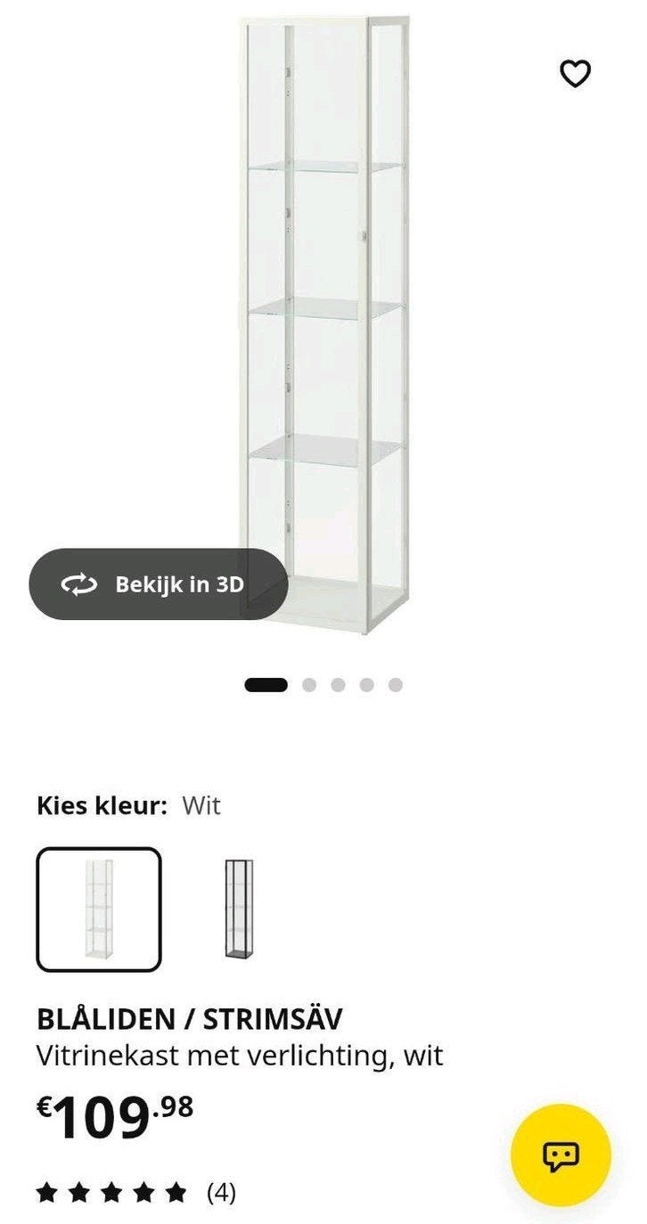 IKEA BLÅLIDEN / STRIMSÅV Vitrinekast met verlichting, wit, Ophalen, Minder dan 50 cm, Met deur(en), Nieuw