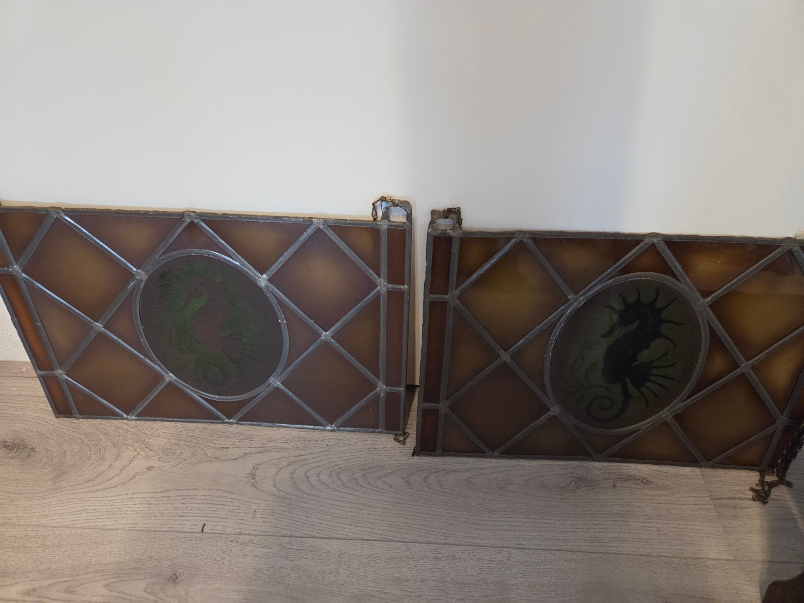 2 vintage glas en lood raam hangers, Ophalen of Verzenden