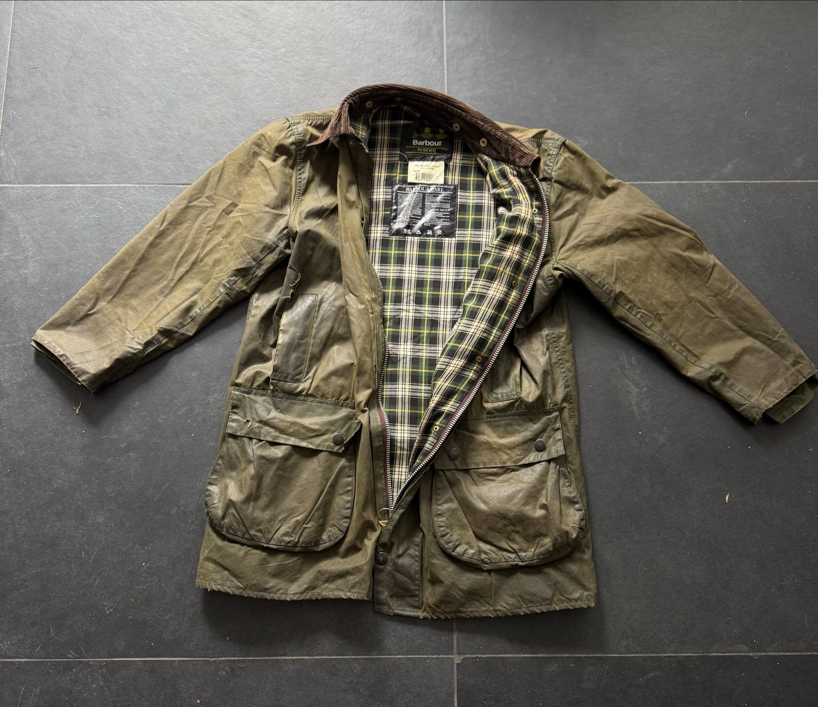 Barbour Border Waxjas - Vintage Groen (C42/107CM), Ophalen of Verzenden, Gedragen, Maat 52/54 (L), Groen