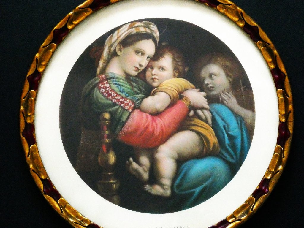 Icoon Madonna met de stoel n. Rafaël  antieke ronde lijst, Antiek en Kunst, Ophalen of Verzenden