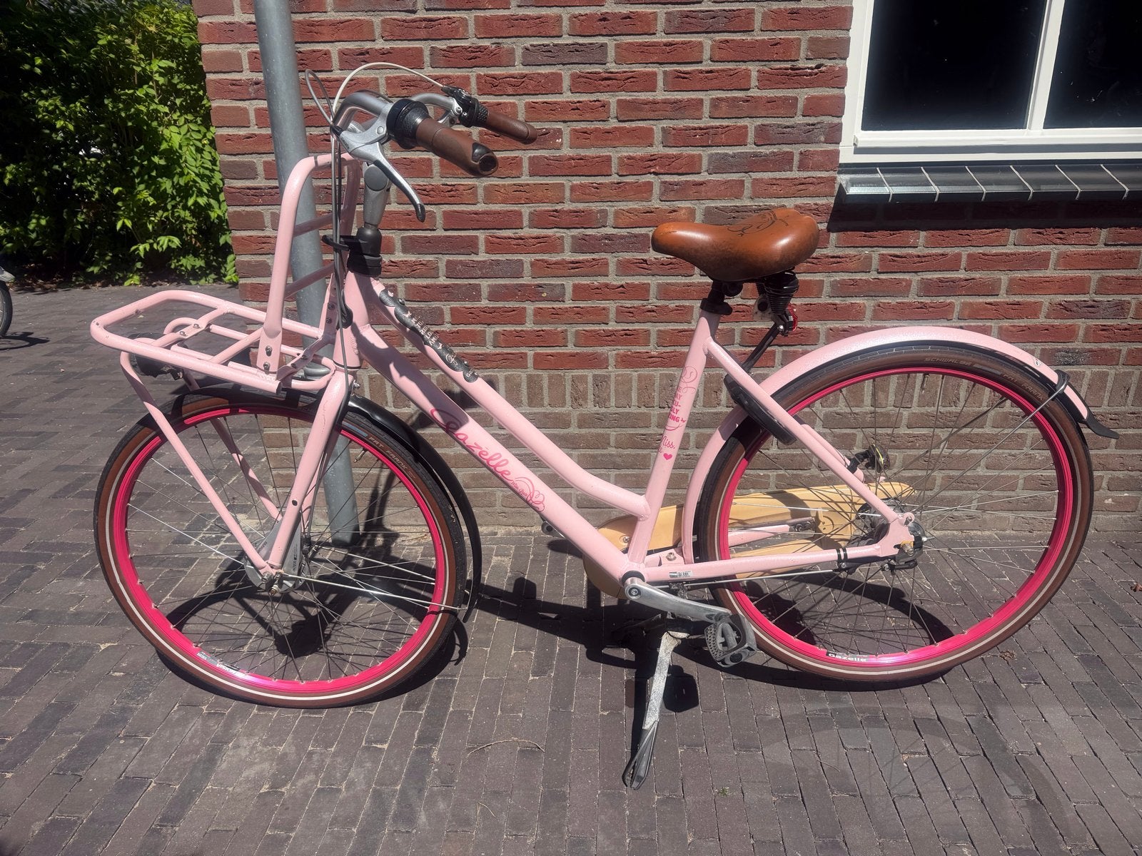 Gazelle Miss Grace Damesfiets Roze met Voordrager, Ophalen, Gebruikt, Versnellingen, 50 tot 53 cm