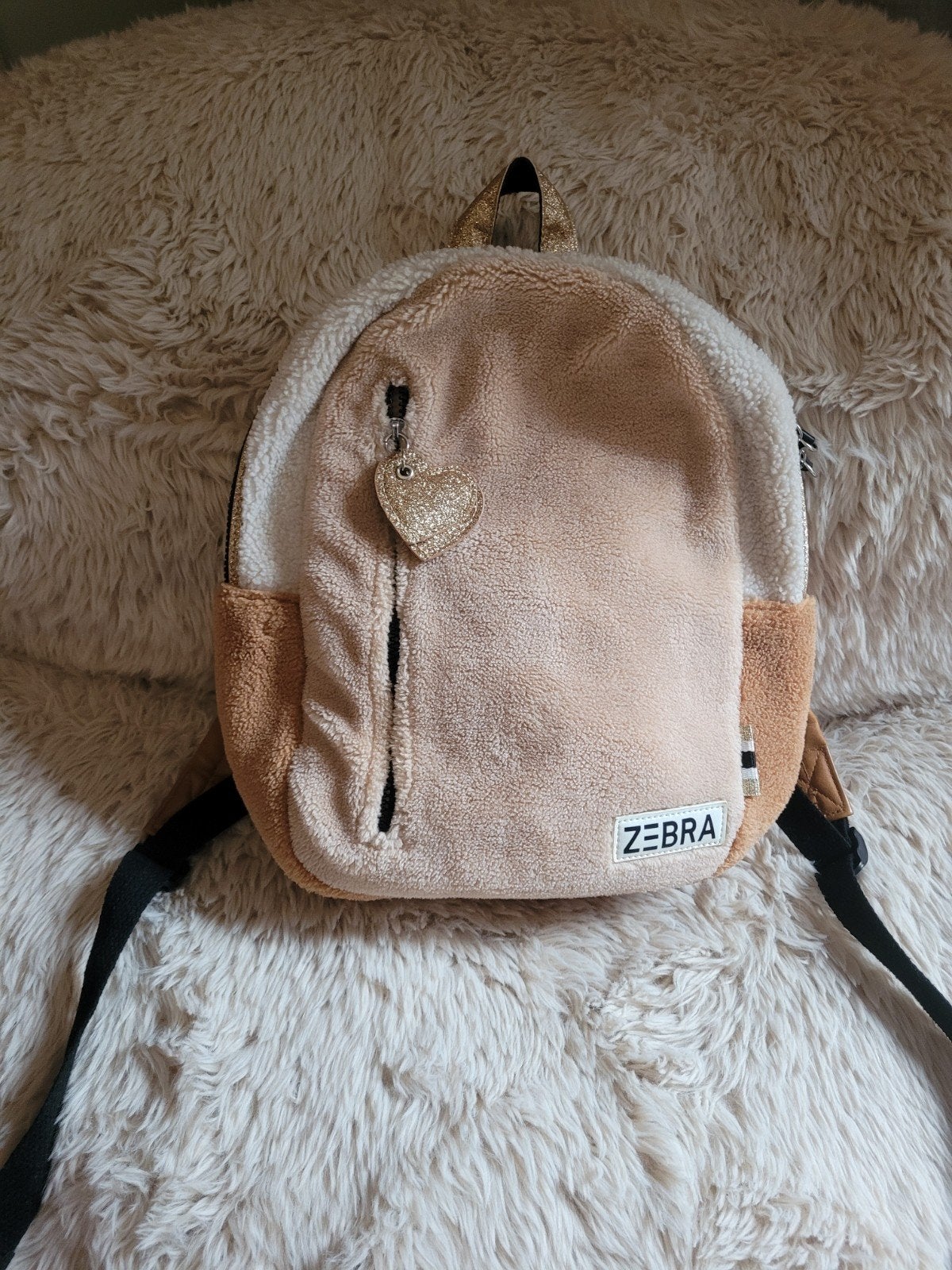 Zebra rugzakje teddy stof beige/wit, Overige merken, Minder dan 30 cm, Ophalen of Verzenden, Minder dan 25 cm