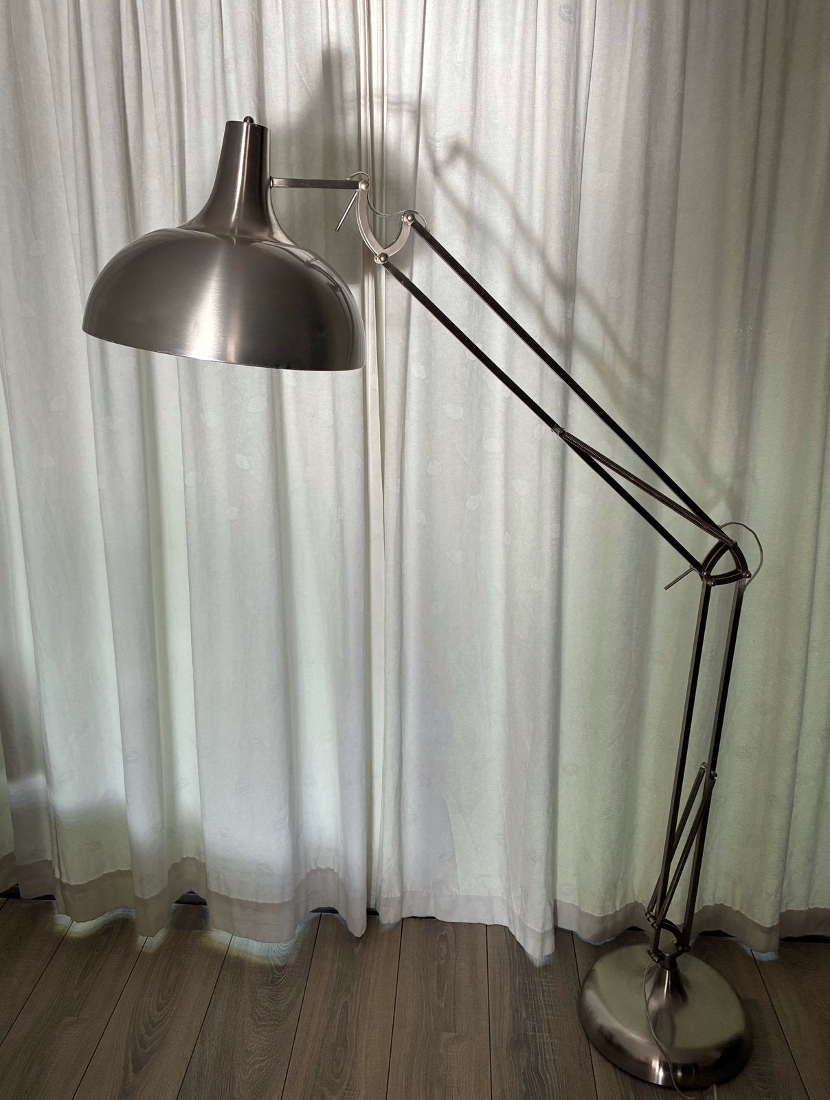 RVS staande knikarm vloerlamp industrieel ZGAN dimmer, Ophalen, Zo goed als nieuw, 150 tot 200 cm