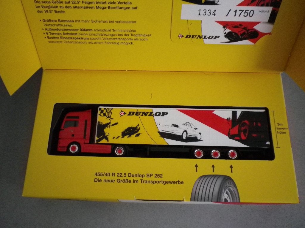 Herpa MAN TGA XXL Promotie Dunlop megatrailer banden, Ophalen of Verzenden, Nieuw, Bus of Vrachtwagen, Herpa