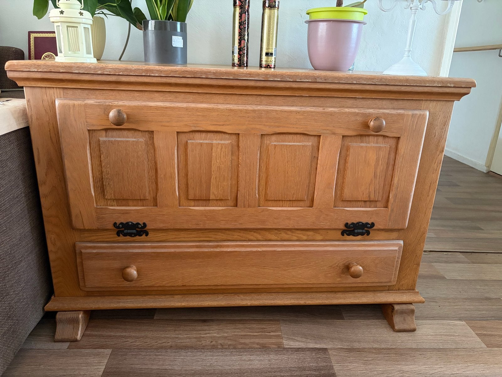 Massief houten dressoir kast - Echt hout, Ophalen, Gebruikt, 100 tot 150 cm, Met lade(s)