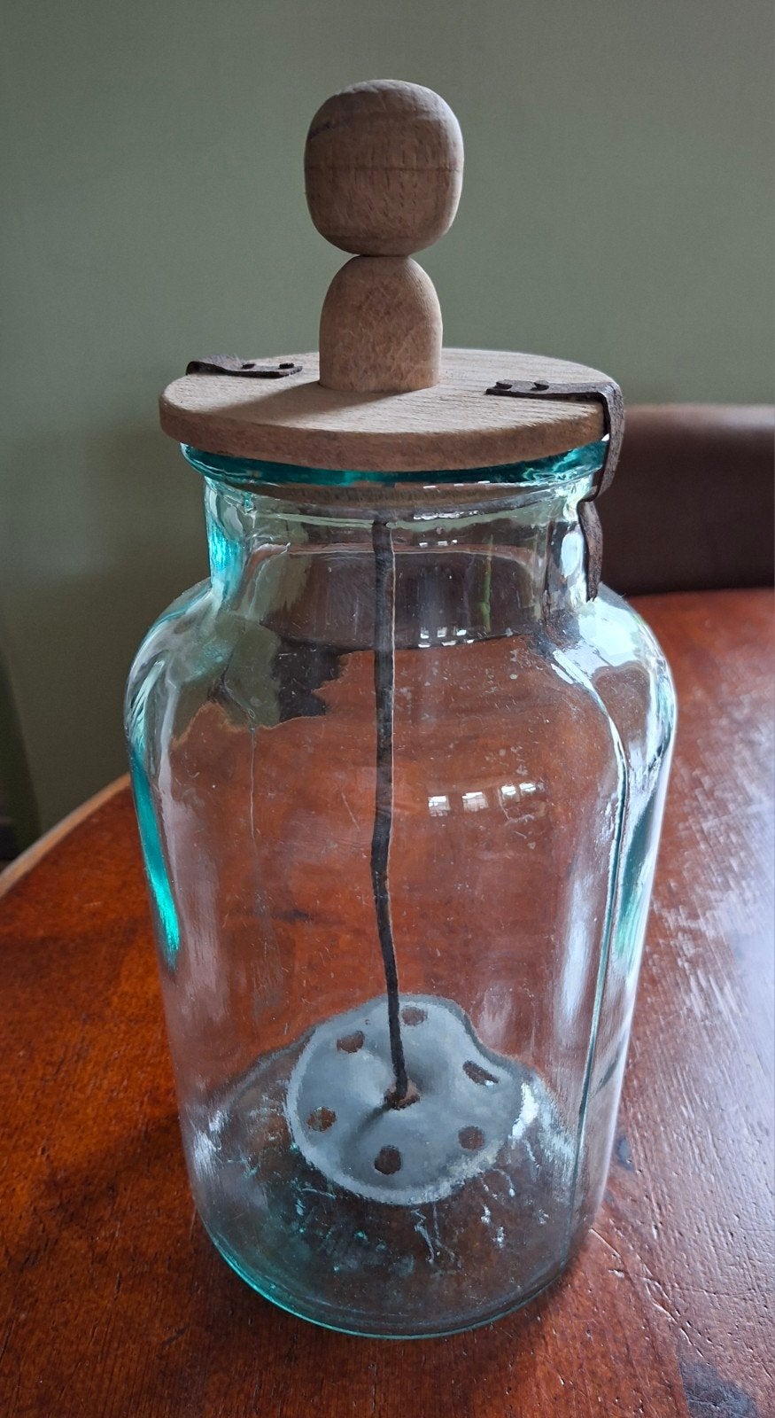 Antieke Glazen Boterkarner met Houten Deksel, Antiek en Kunst, Ophalen of Verzenden