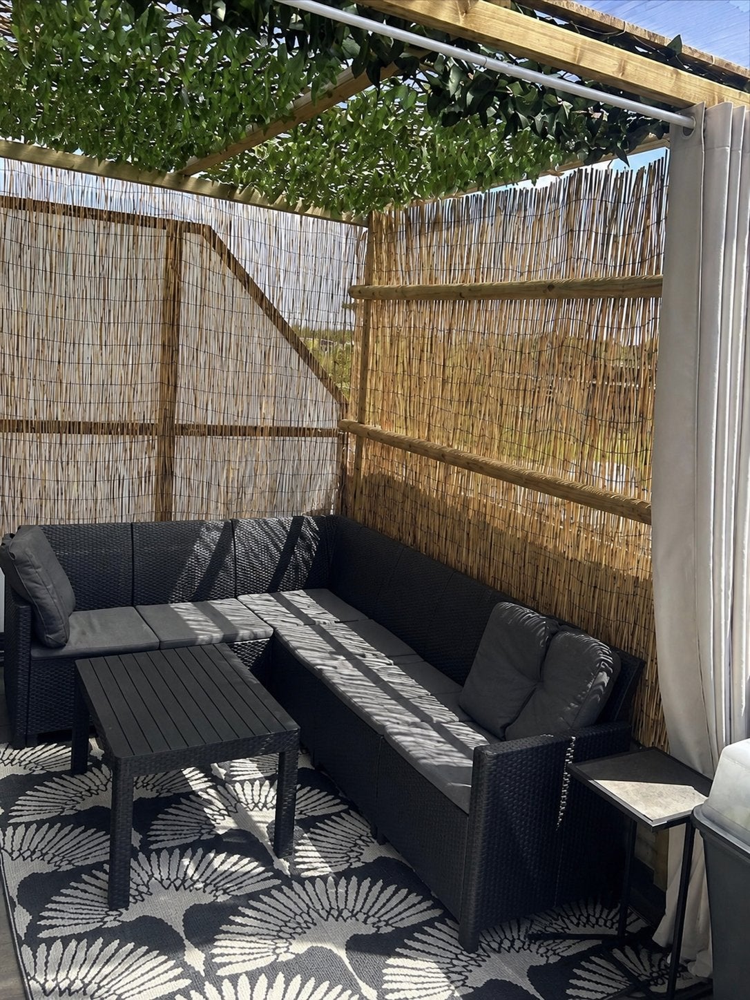 Loungeset met Tafel  Zwart/Grijs, Tuin en Terras, Tuinsets en Loungesets, Ophalen, 4 zitplaatsen, Gebruikt, Loungeset