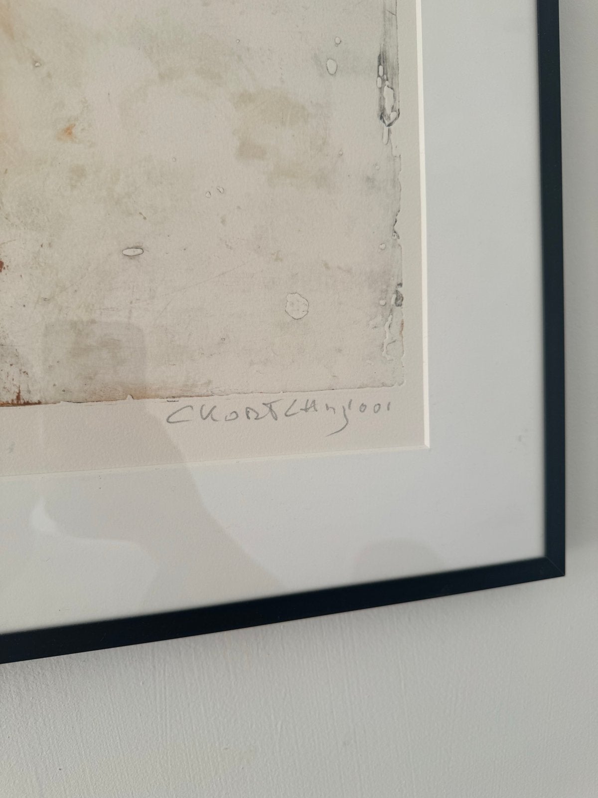 Set van 3 gesigneerde abstracte kunstwerken in lijst, Ophalen