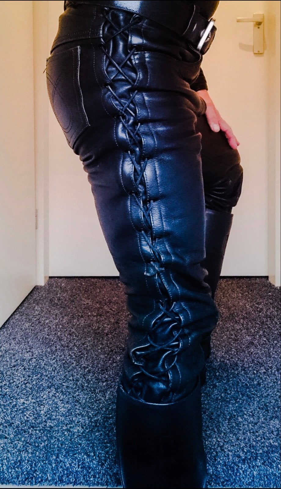 Zwarte Leren Motorbroek merk eurox- Maat 29/S, Motoren, Ophalen of Verzenden, Tweedehands, Broek | leer