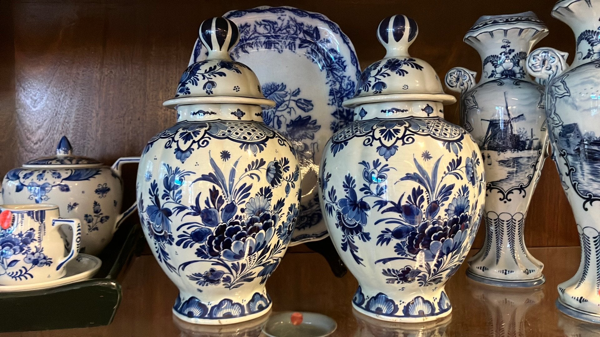 Set van 2 antieke Delfts porceleyne fles  gemberpotten, 1919, Antiek en Kunst, Ophalen of Verzenden