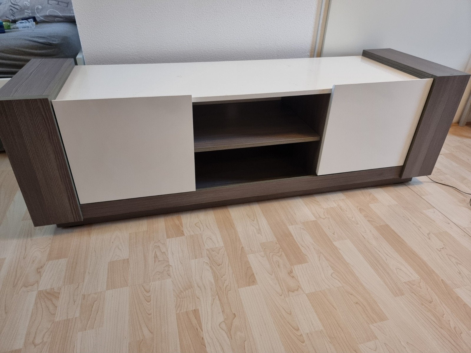 Modern TV Meubel met LED Licht - Grijs Eiken/Wit, Ophalen, Gebruikt, 150 tot 200 cm, Minder dan 100 cm