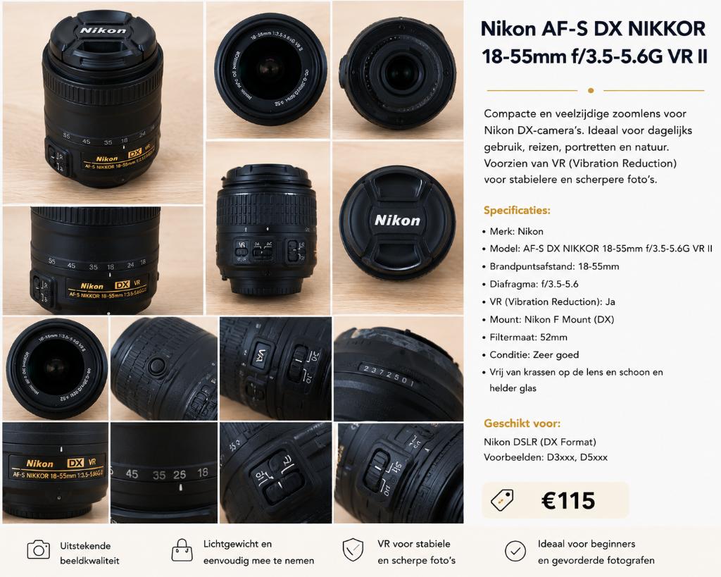 Nikon 18-55mm VR II Lens voor Nikon DSLR – Zeer nette staat, Audio, Tv en Foto, Fotografie | Lenzen en Objectieven, Ophalen of Verzenden