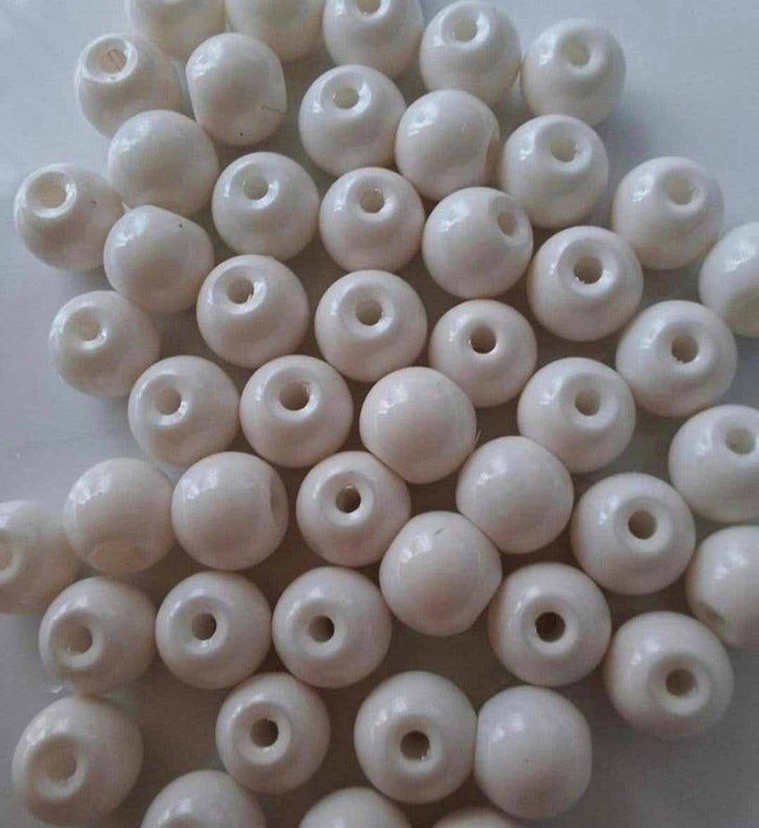 50 stuks 6 mm glaskralen wit creme kralen partij, Kraal, -, -, Nieuw