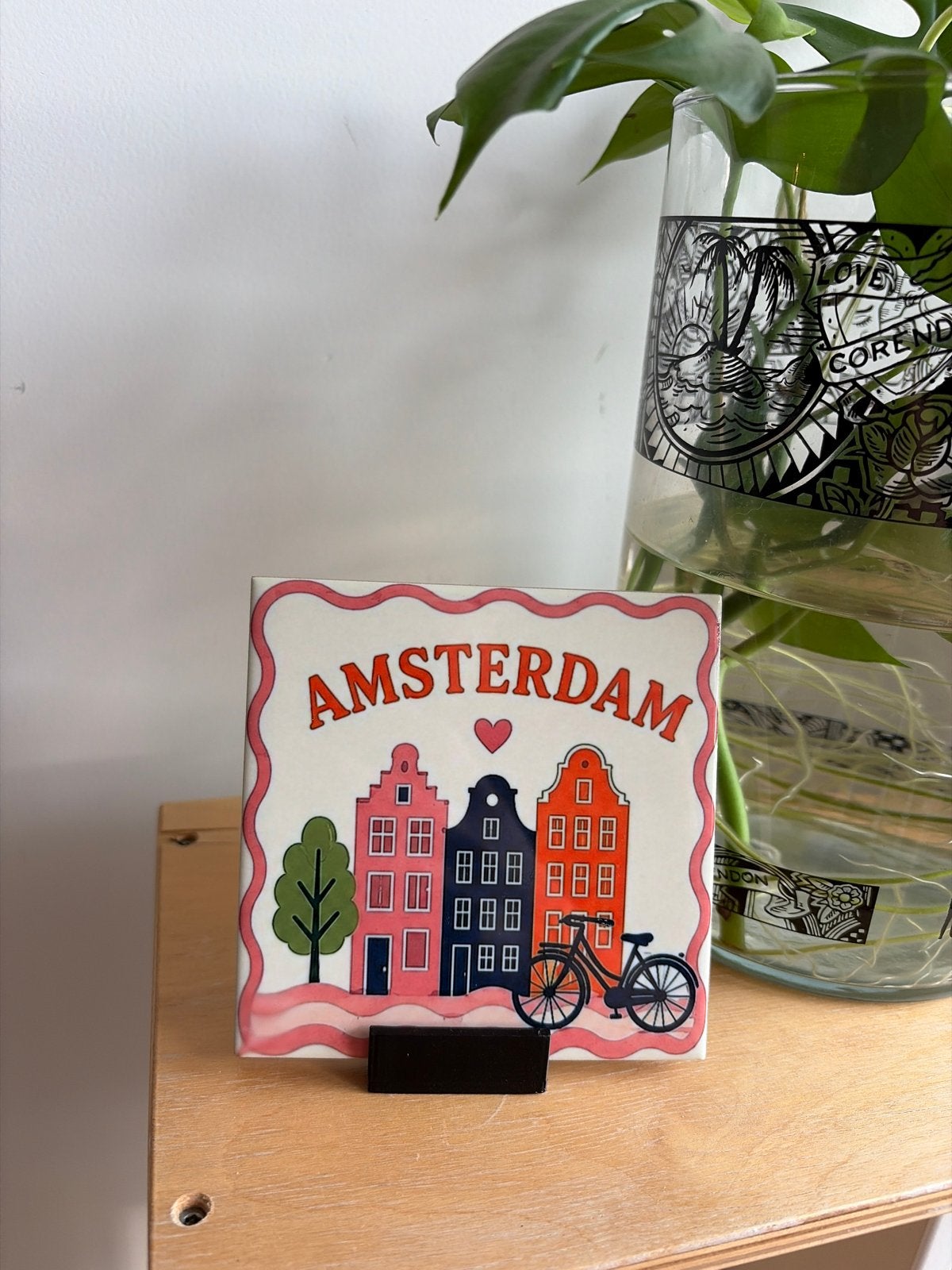 Tegeltje Amsterdam 10x10 met grachtenpanden en fiets, Ophalen of Verzenden