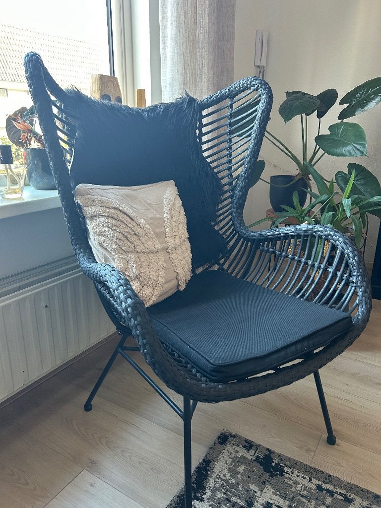 Rieten stoel, Huis en Inrichting, Ophalen, Gebruikt, Zwart, Riet of Rotan