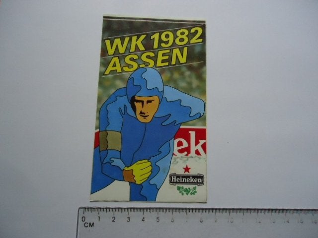 sticker 1982 Schaatsen WK Assen Heineken vintage zoeterwoude, Ophalen of Verzenden, Zo goed als nieuw, Sport