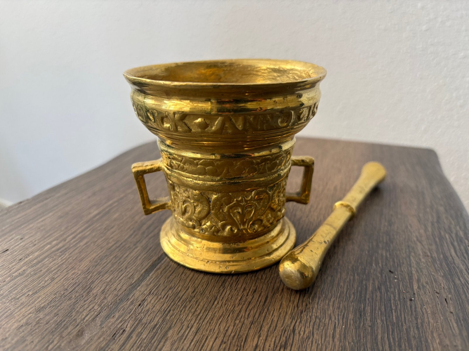 Mooie vijzel met stamper van koper/brons. Vintage, Ophalen of Verzenden