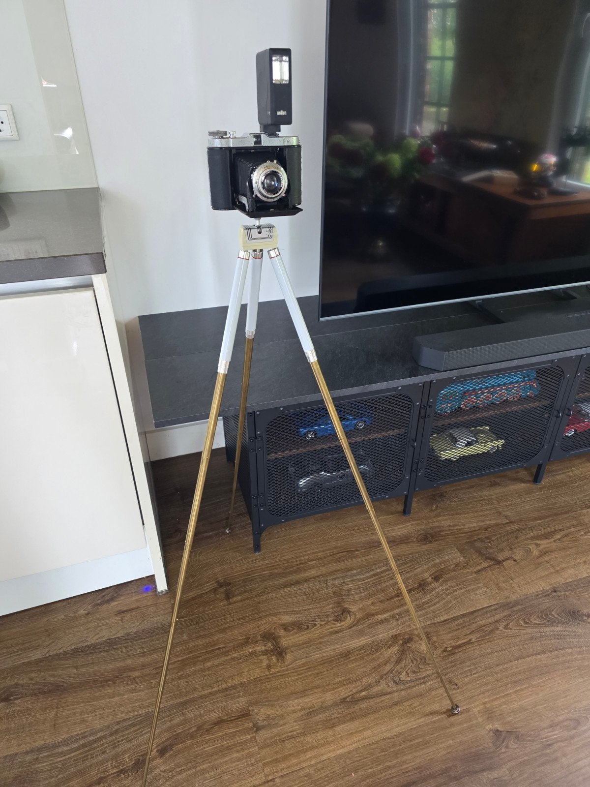 Franka Signal 1 camera met Braun flitser en statief, Ophalen of Verzenden, Gebruikt, Overige Merken
