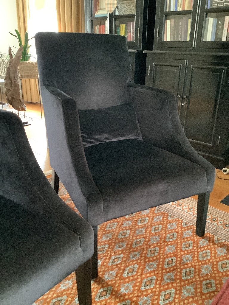 Set van 2 zwarte velours fauteuils, Ophalen, Zo goed als nieuw, Stof, 50 tot 75 cm