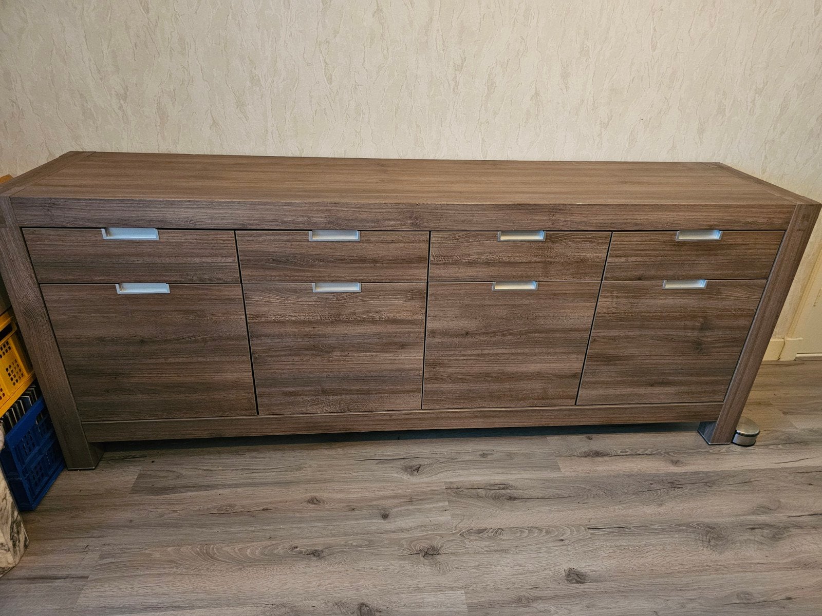 Dressoir walnoot look, Ophalen, Gebruikt, Met lade(s), 200 cm of meer
