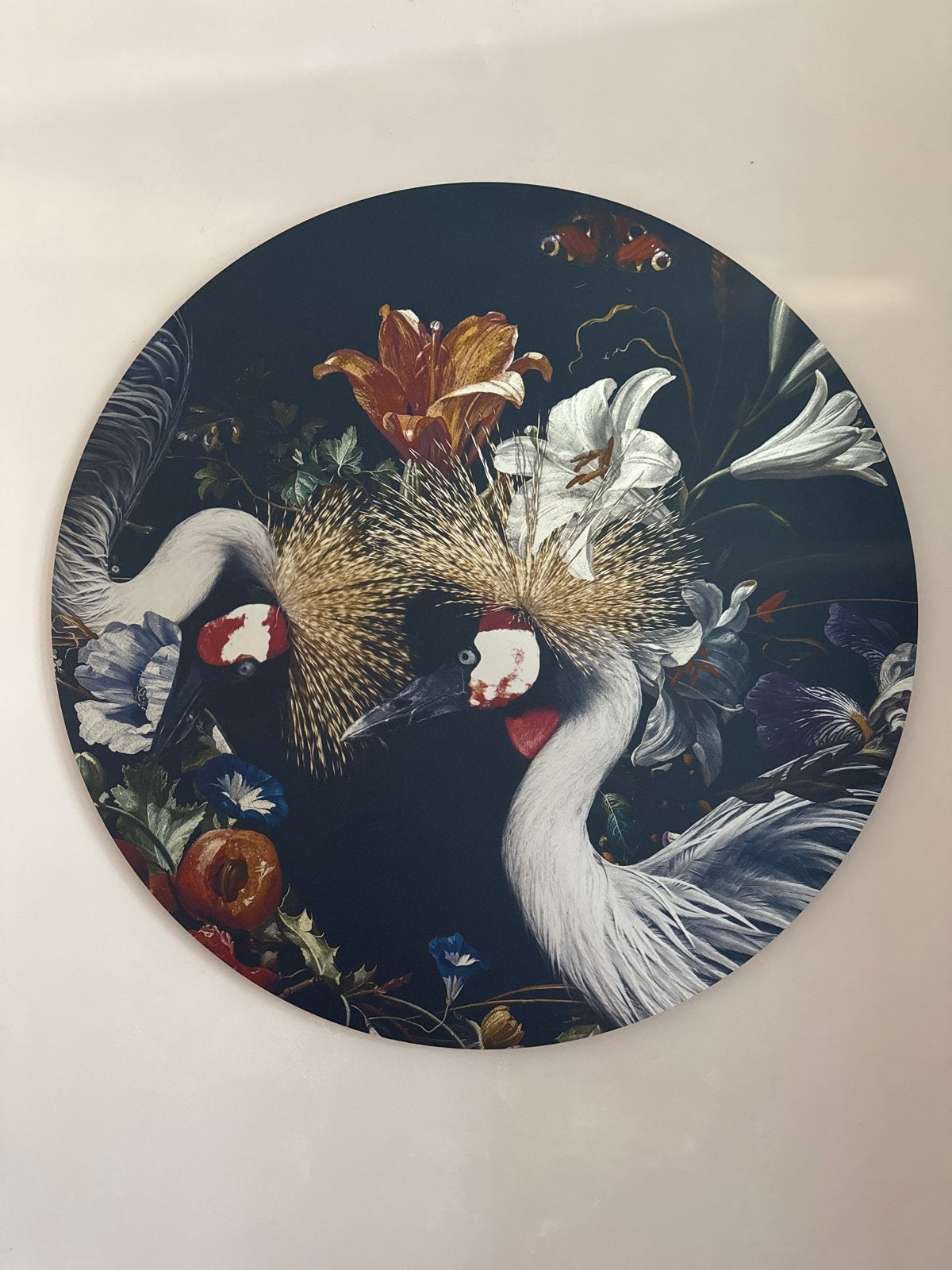 Rond aluminium schilderij met vogels, Ø 99 cm, Huis en Inrichting, Woonaccessoires | Schilderijen, Tekeningen en Foto's, Ophalen