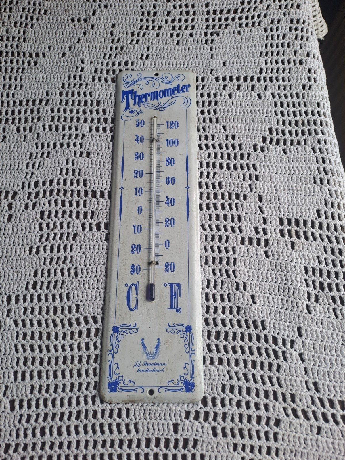 Antieke thermometer van emaille, decoratief en functioneel, Ophalen of Verzenden