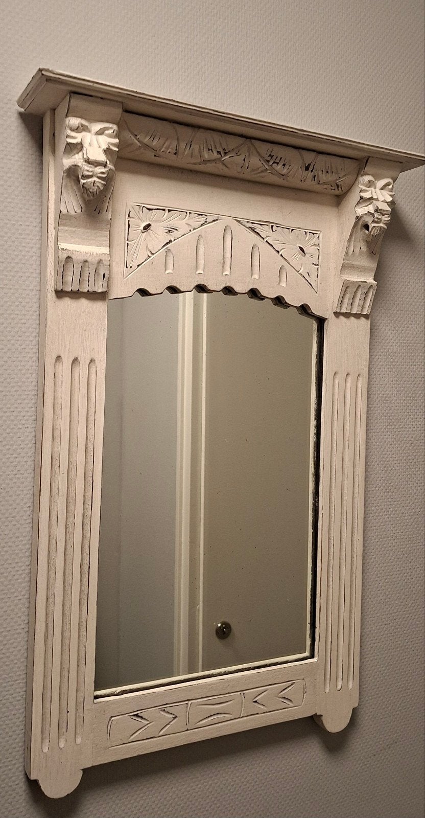Vintage spiegel met eikenhouten lijst - 38x64 cm, Ophalen of Verzenden, Rechthoekig, Minder dan 50 cm, Minder dan 100 cm