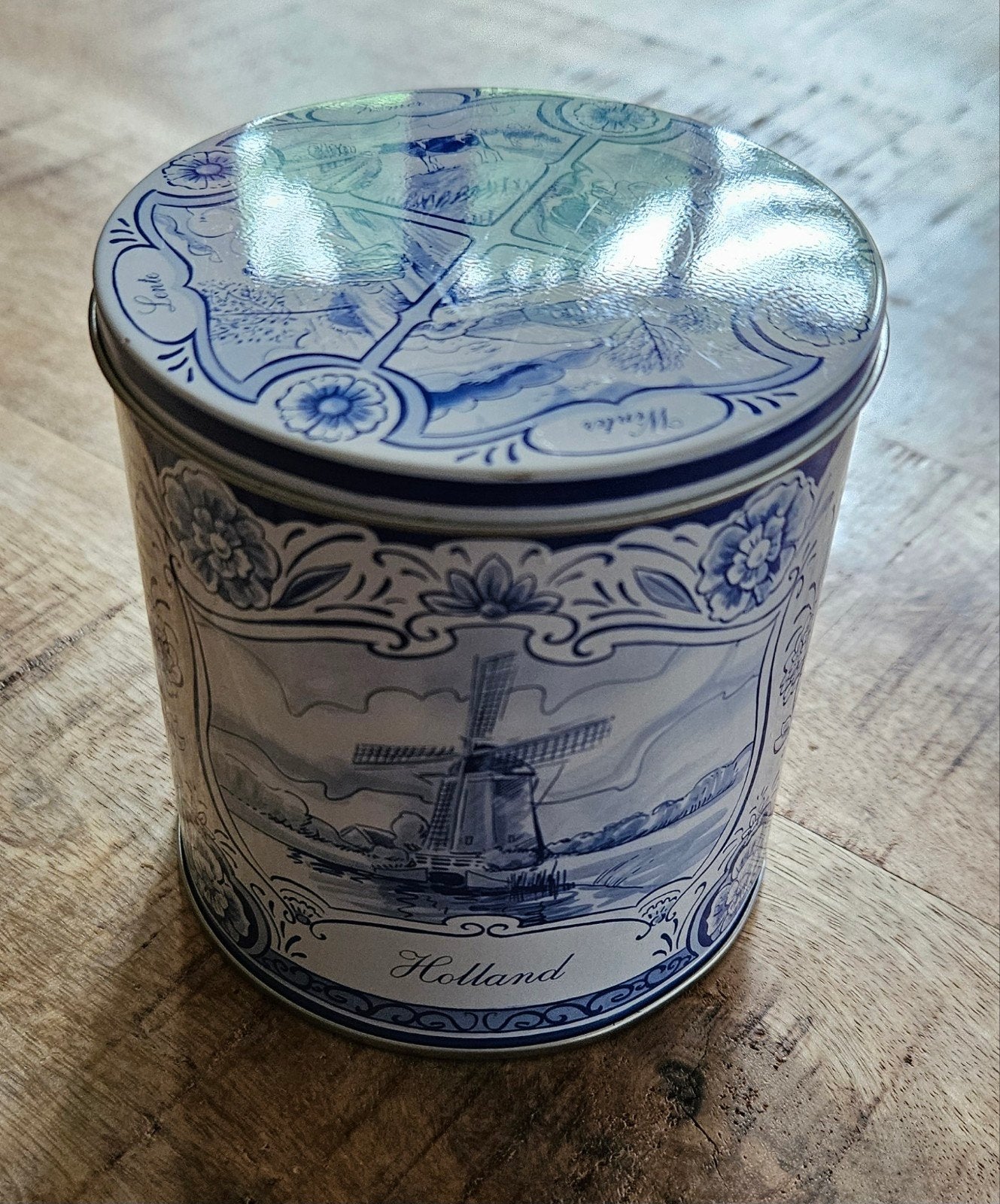 Delftsblauw stroopwafel blik, 4 seizoenen, 10 x 10 cm gaaf!!, Verzamelen, Ophalen of Verzenden, Nieuw, Koek(jes), Overige merken