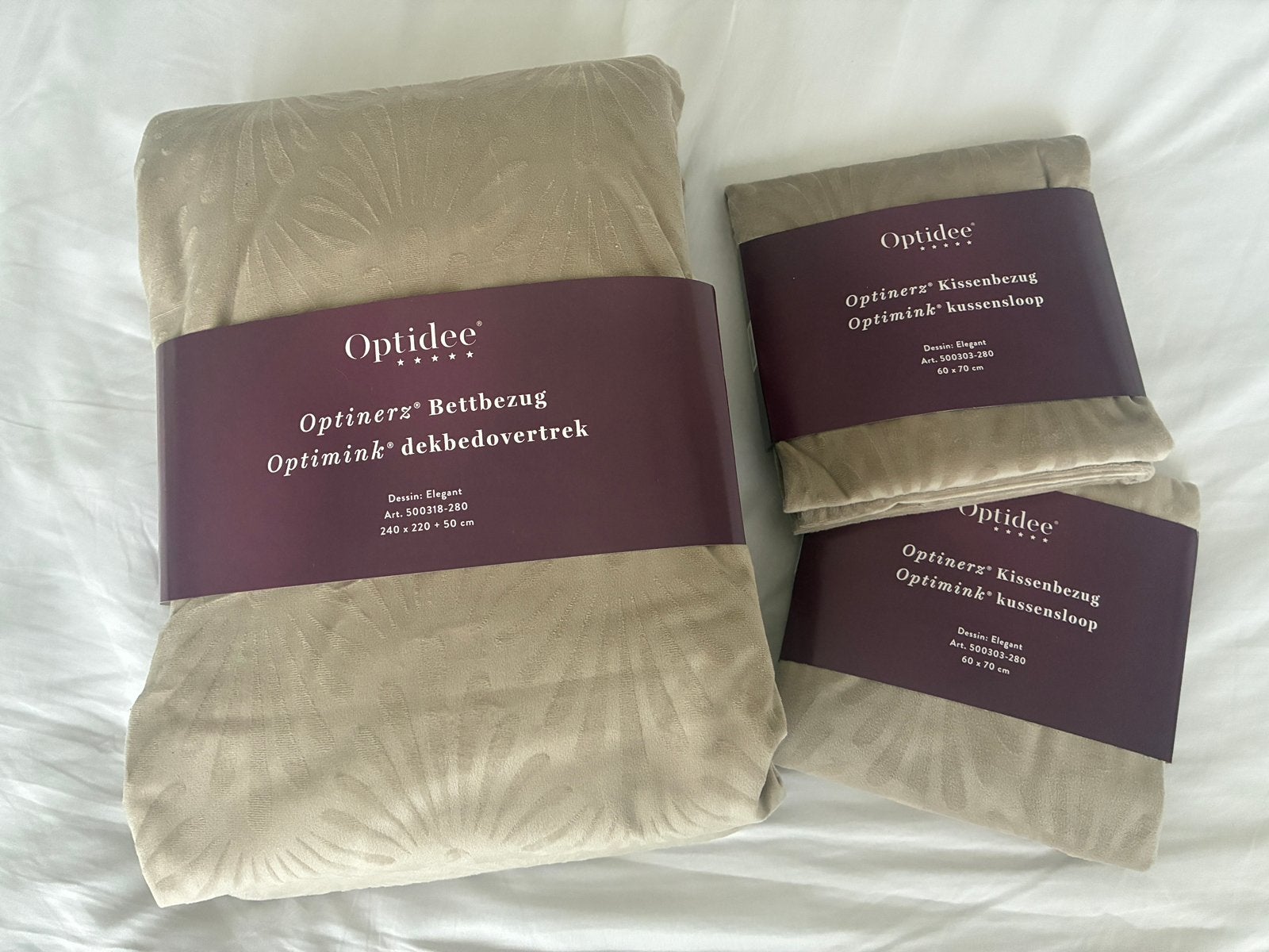 Optidee Optimink 2-p beddengoed set Elegant beige 240x220, Verzenden, Beige, Dekbedovertrek, Tweepersoons