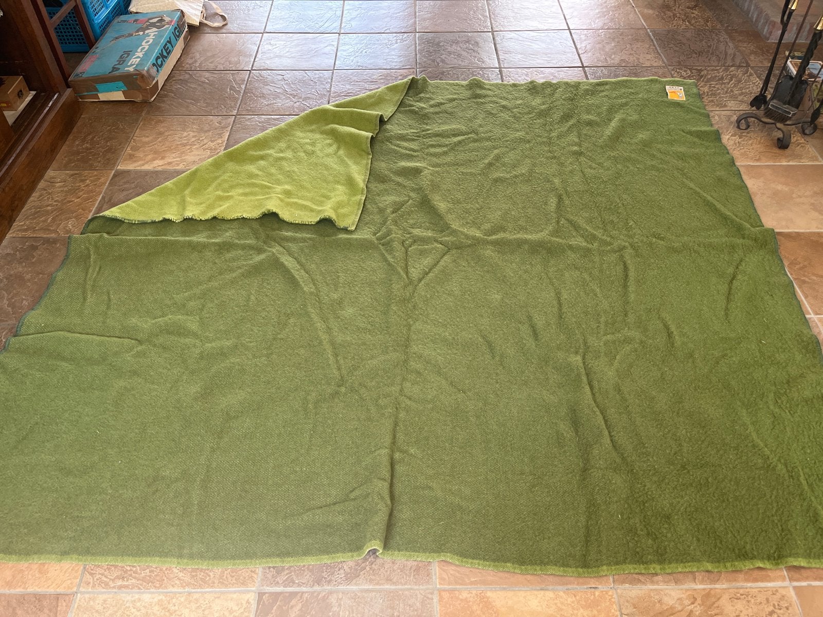 Vintage zaalberg  Leiden wollen deken, groen, 240x220 cm, Ophalen