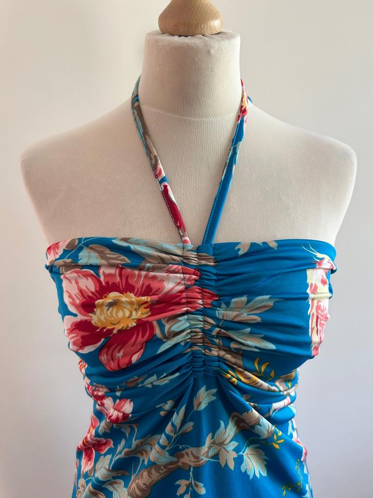 King Louie maat L blauwe zomer halter jurk 3279, Blauw, Maat 42/44 (L), Ophalen of Verzenden, Zo goed als nieuw
