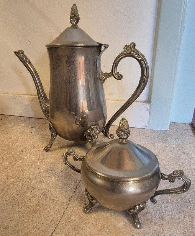 Antieke zilveren theepot en suikerpot set, Antiek en Kunst, Ophalen of Verzenden, Zilver