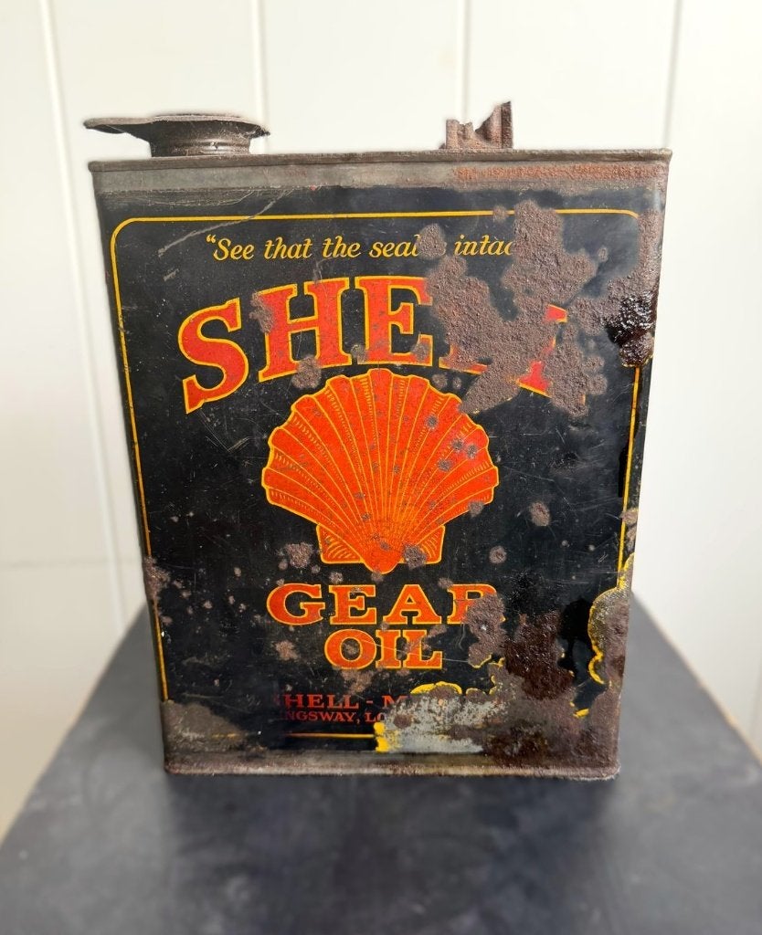 Oud Shell Gear Oil blik vintage petroliana zwart, Verzamelen, Ophalen of Verzenden, Gebruikt, Overige typen